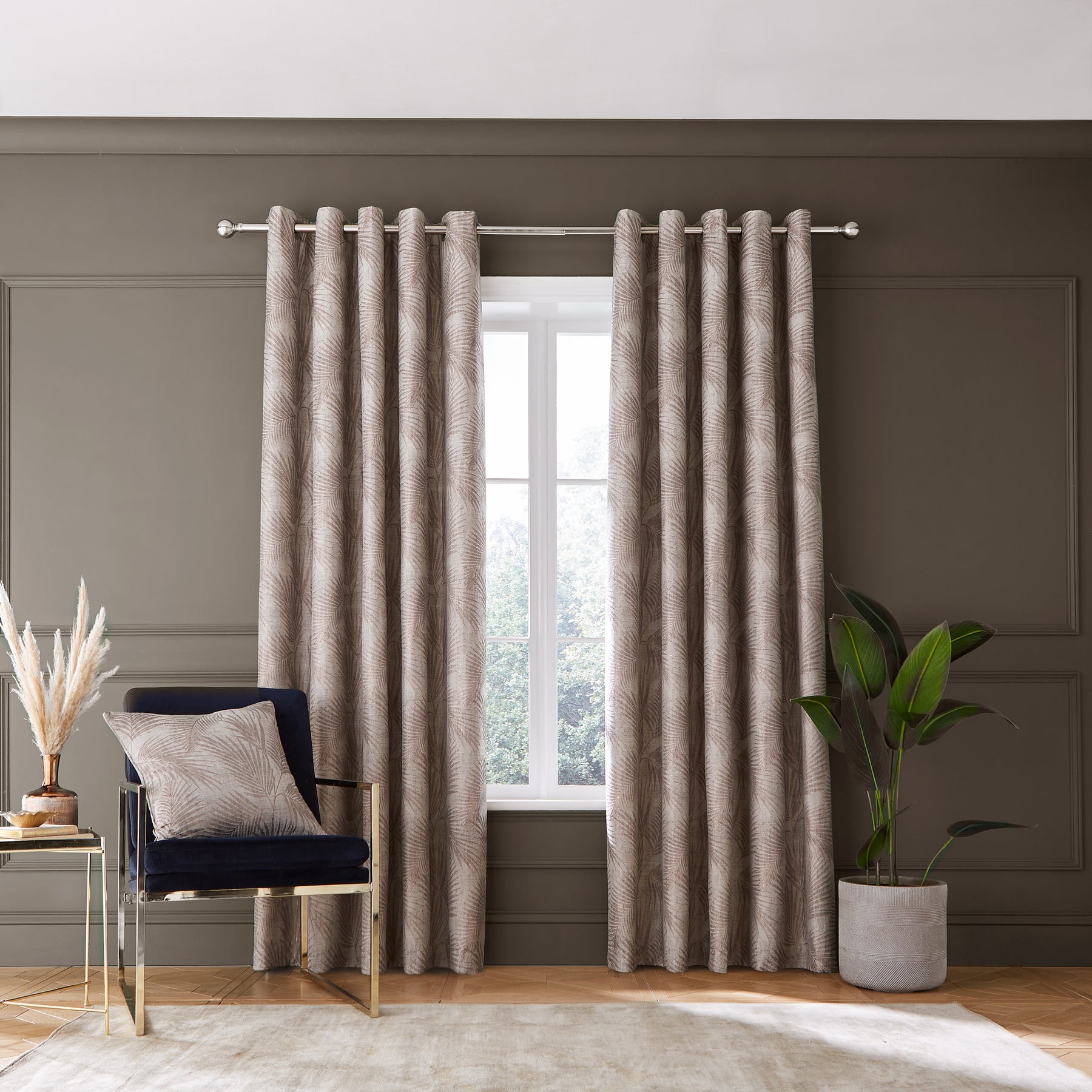 Hyperion Tamra Palm Ready Made Eyelet Curtains Natural