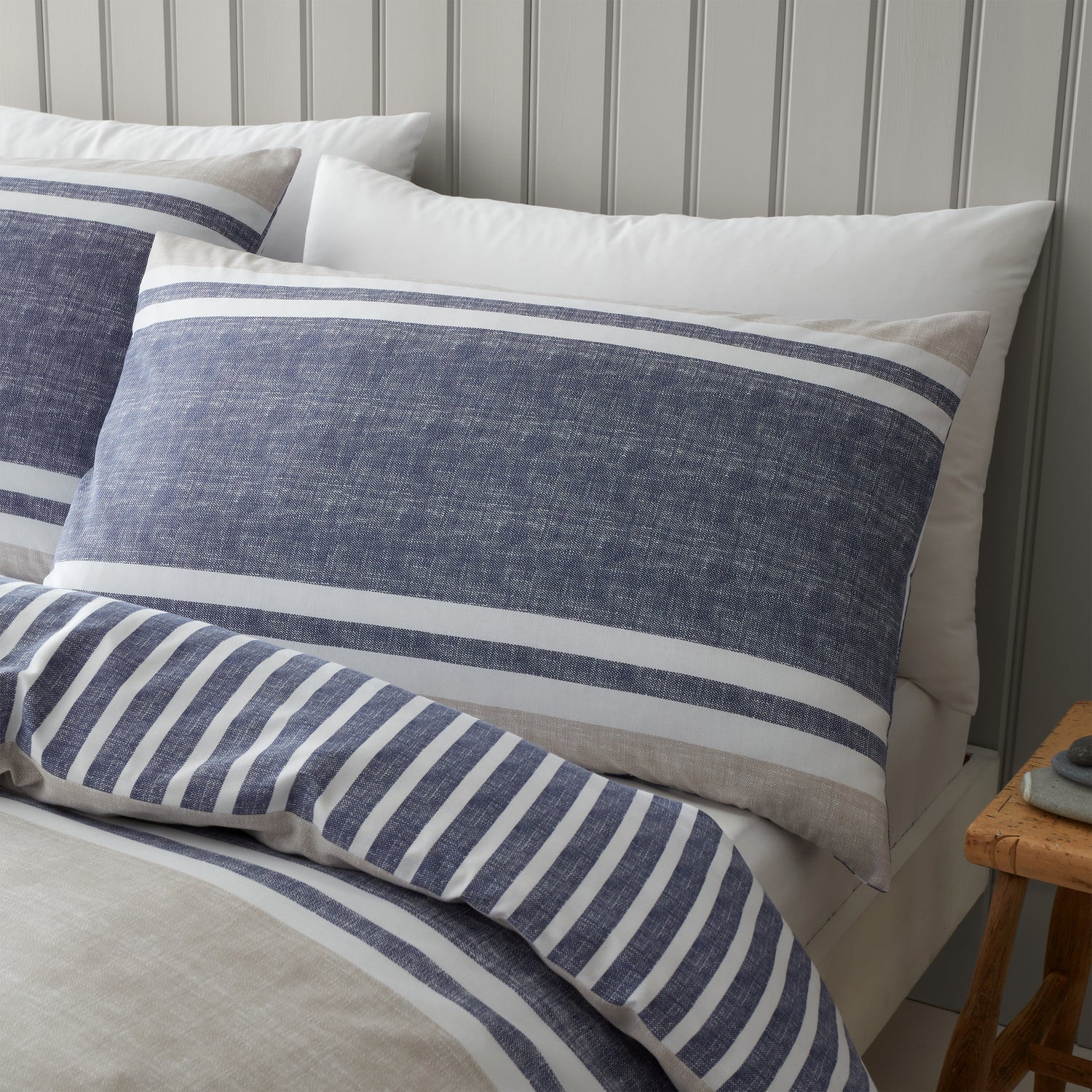 Catherine Lansfield Textured Banded Stripe Duvet Cover Bedding Set Blue