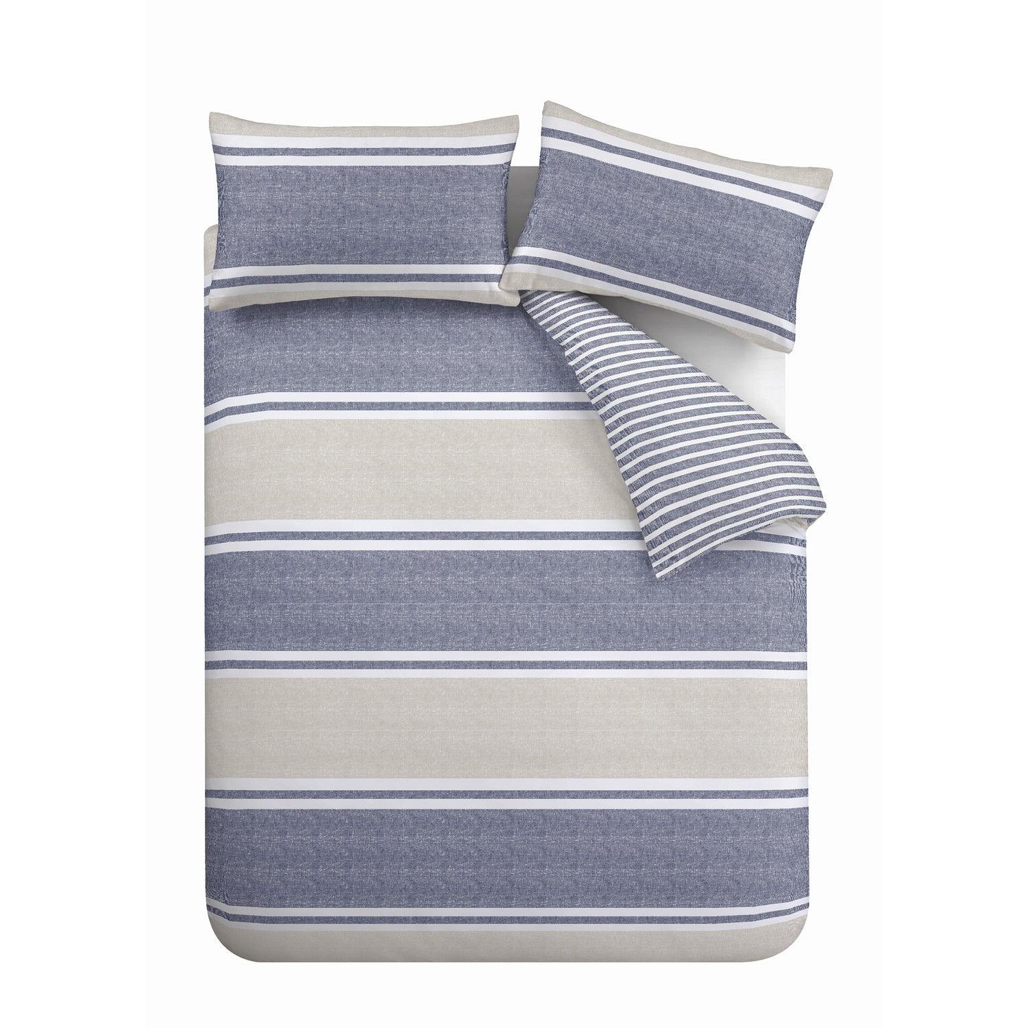 Catherine Lansfield Textured Banded Stripe Duvet Cover Bedding Set Blue