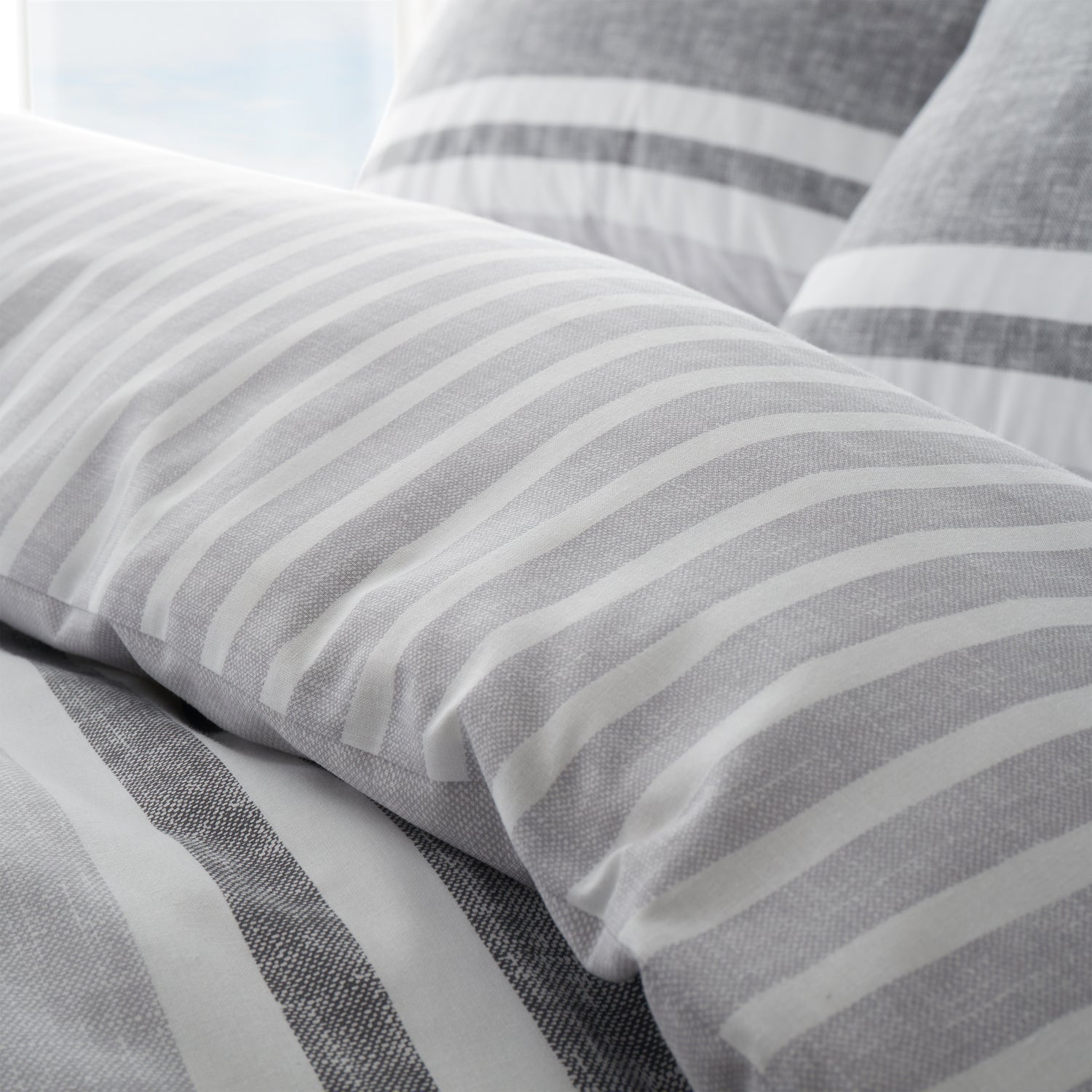 Catherine Lansfield Textured Banded Stripe Duvet Cover Bedding Set Charcoal Grey