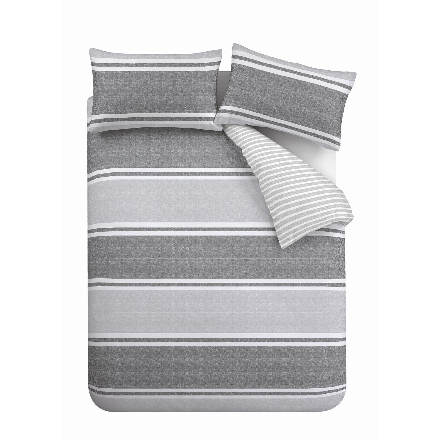 Catherine Lansfield Textured Banded Stripe Duvet Cover Bedding Set Charcoal Grey
