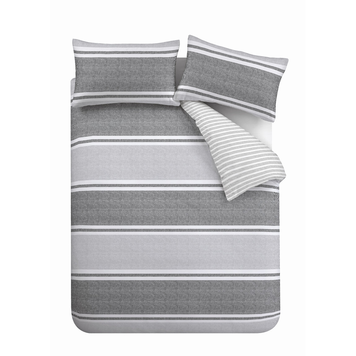 Catherine Lansfield Textured Banded Stripe Duvet Cover Bedding Set Charcoal Grey
