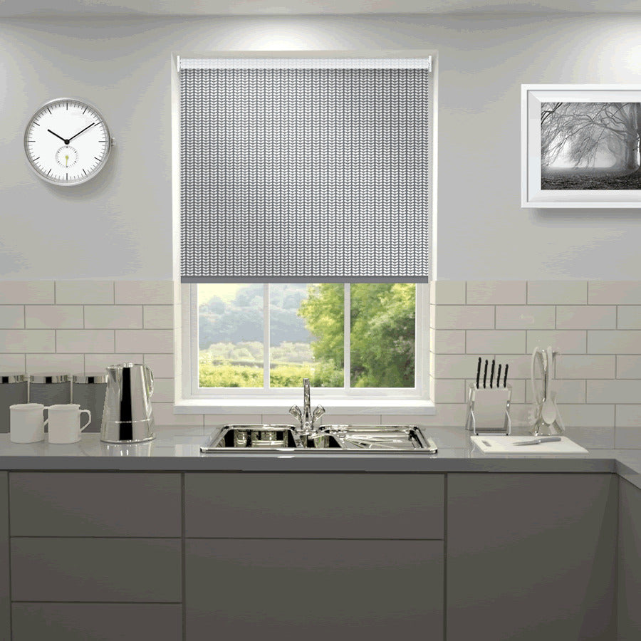 Orla Kiely Tiny Stem Made to Measure Blackout Roller Blind Cool Grey