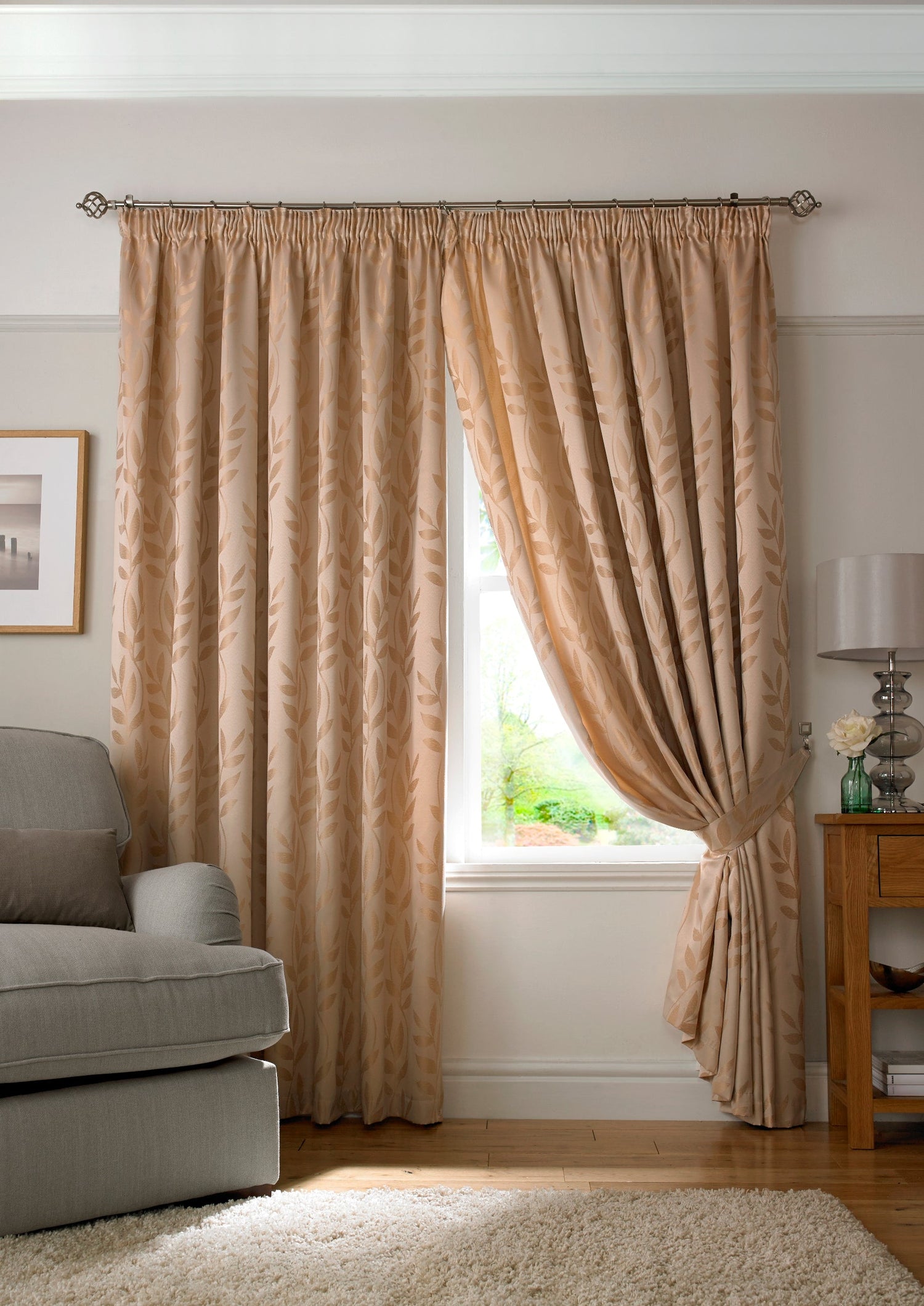 Tivoli Lined Ready Made Pencil Pleat Curtains Latte