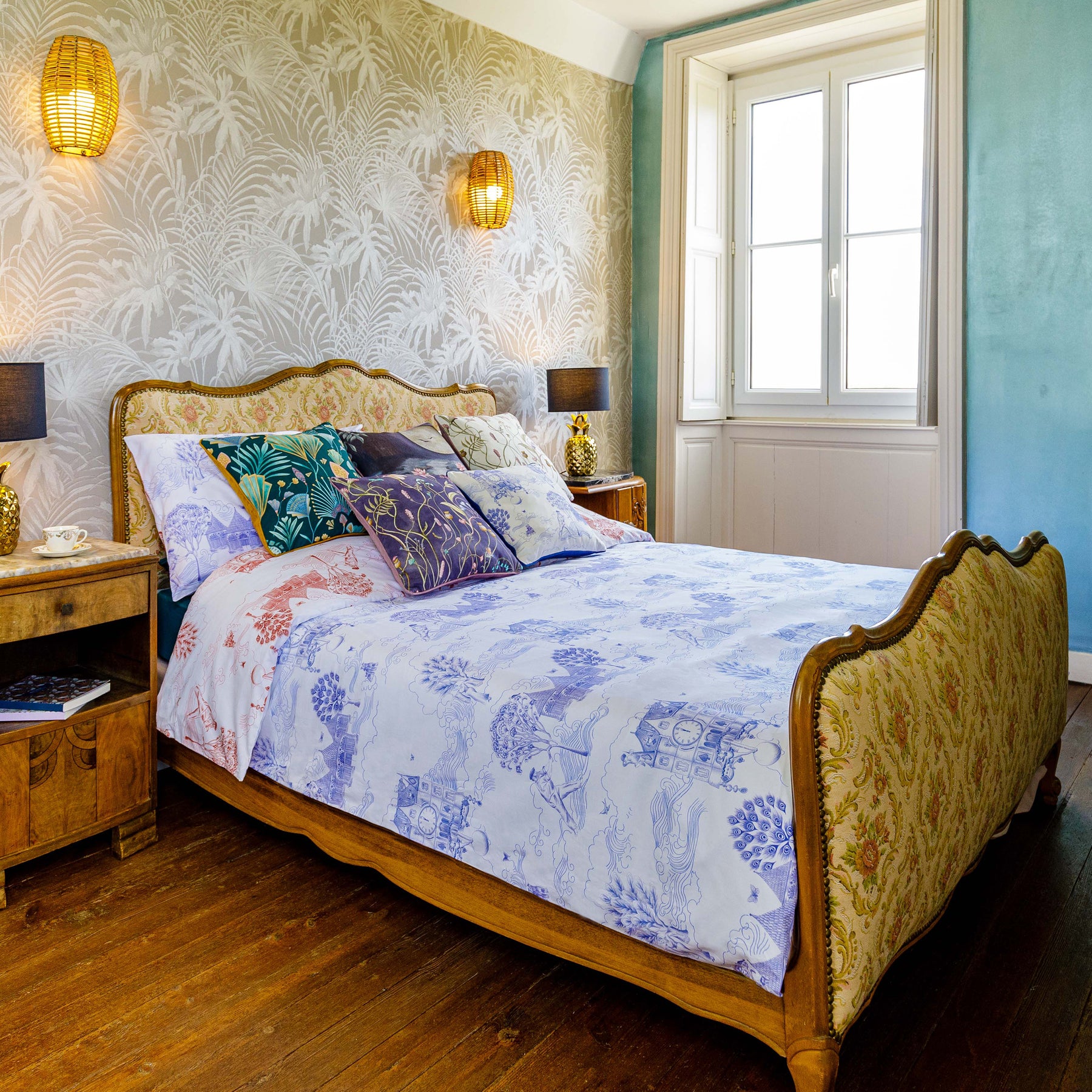 Angel Strawbridge Toile Bedding Set in Red Blue Low Price Delivery Terrys