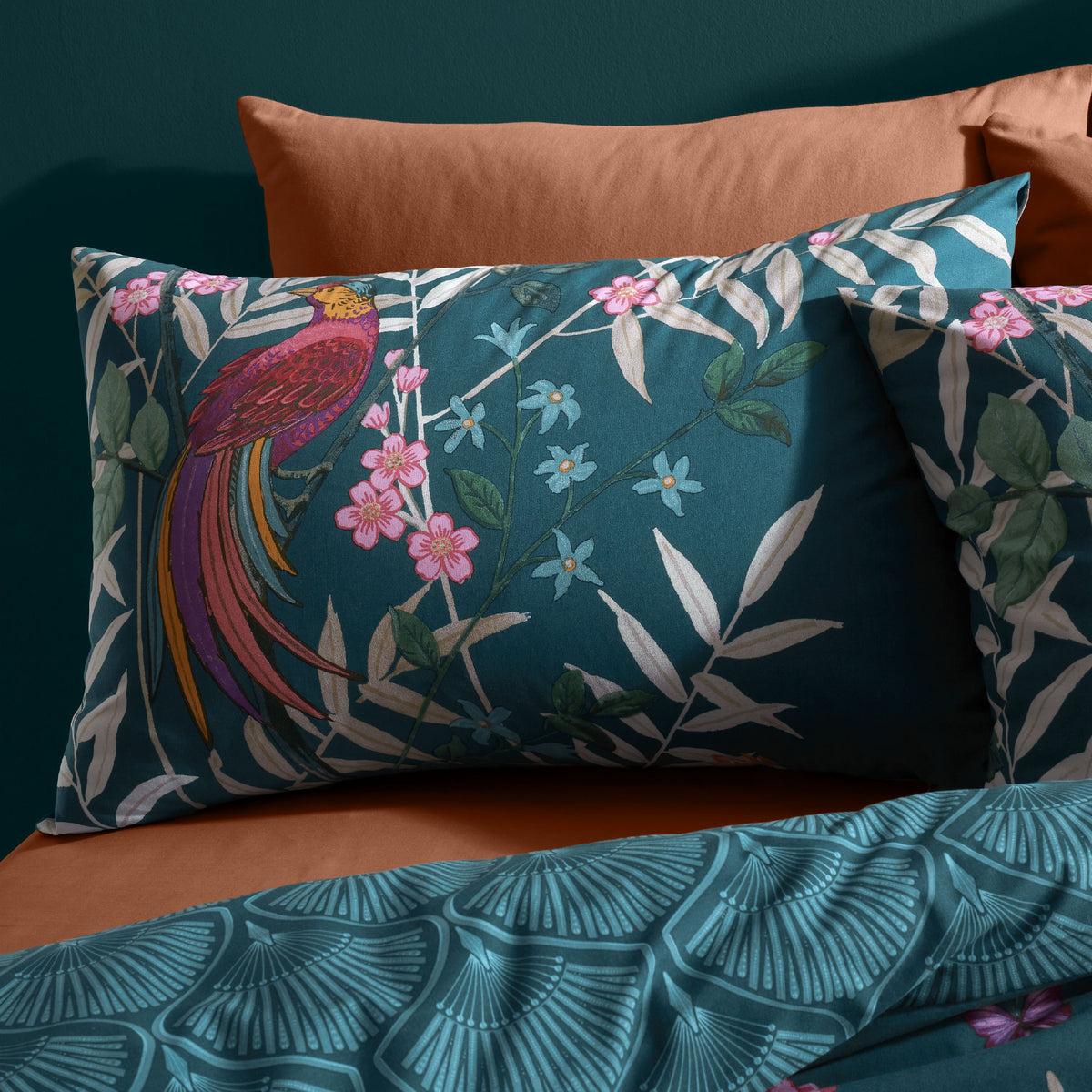 Catherine Lansfield Tropical Floral Birds Duvet Cover Bedding Set Blue