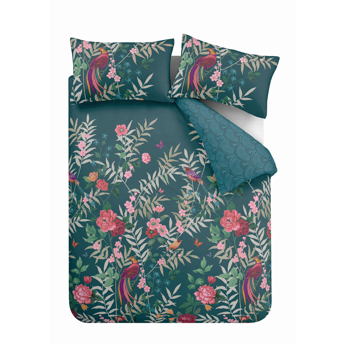 Catherine Lansfield Tropical Floral Birds Duvet Cover Bedding Set Blue