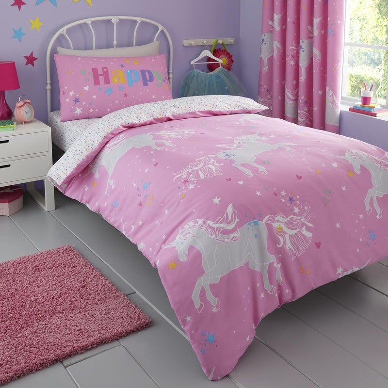 Unicorn Glow Childrens Bedding Pink