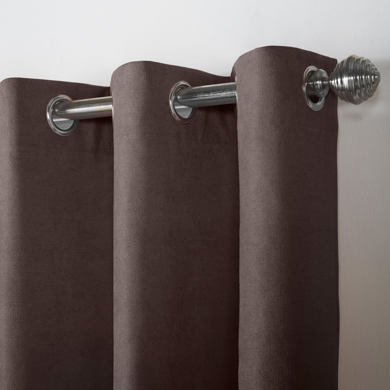 Chenille Ready Made Eyelet Curtains Chocolate