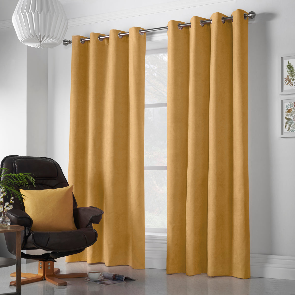 Chenille Ready Made Eyelet Curtains Ochre