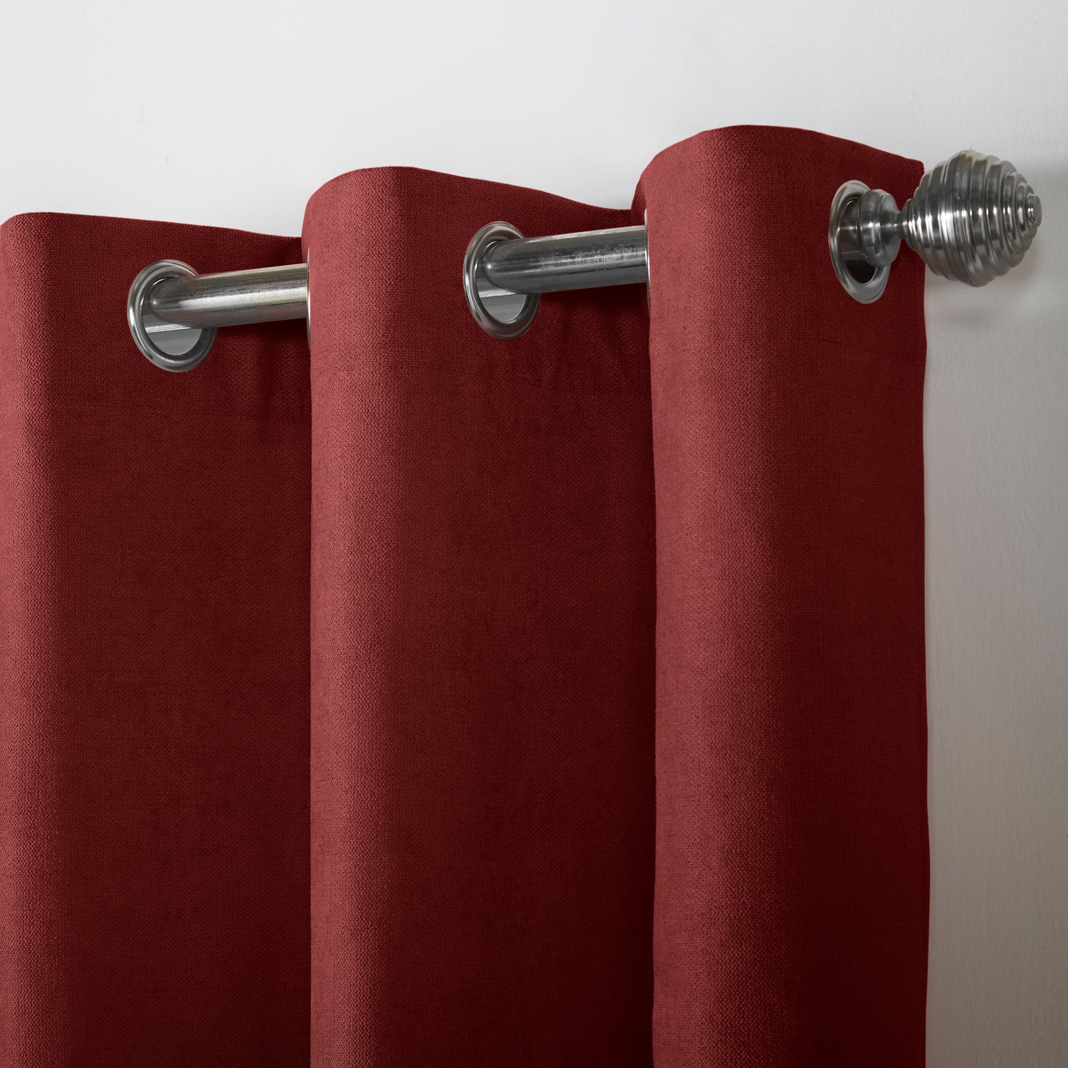 Chenille Ready Made Eyelet Curtains Red
