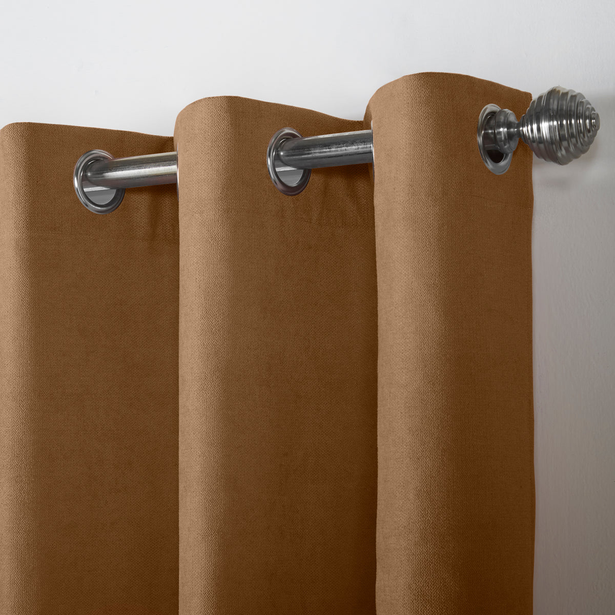 Chenille Ready Made Eyelet Curtains Tan