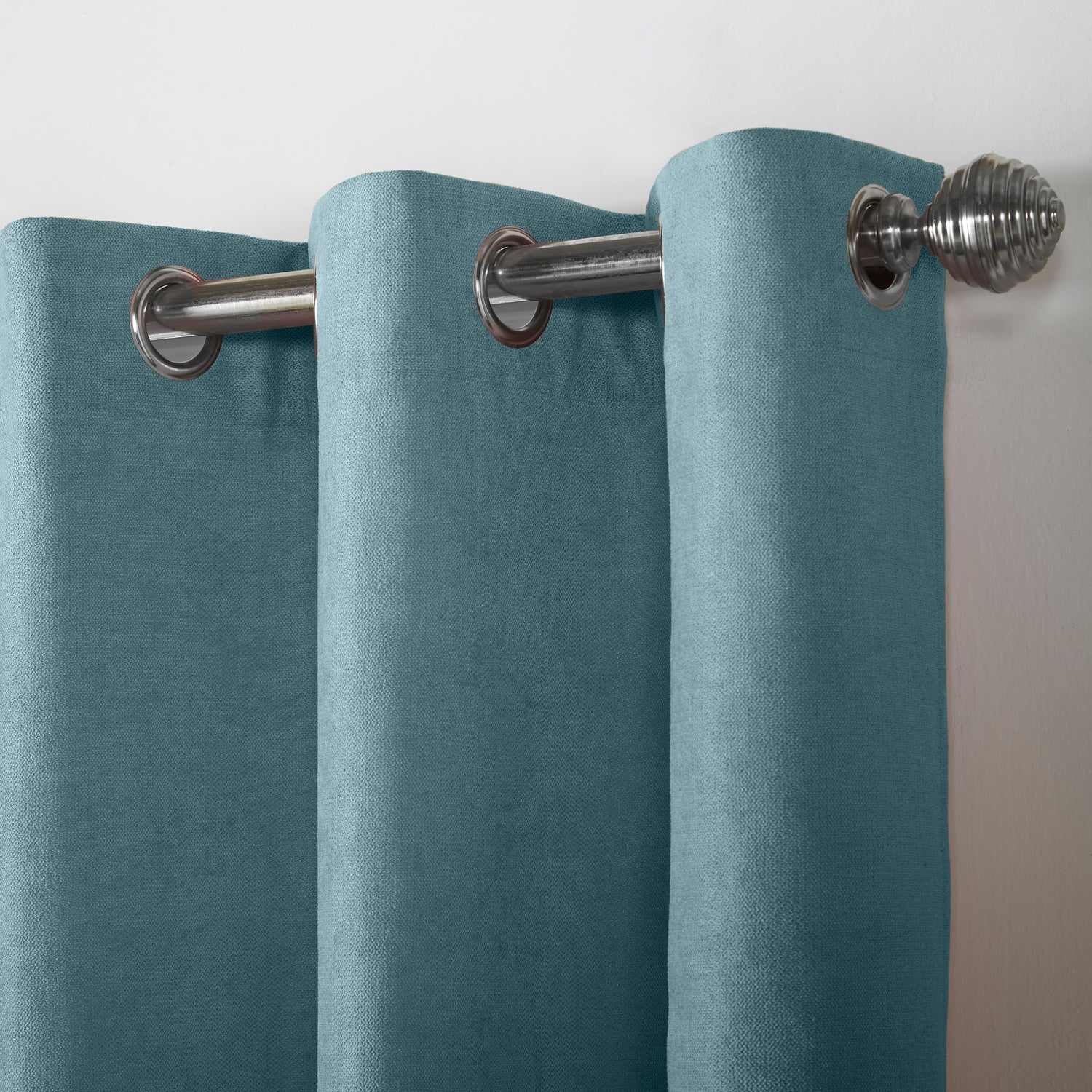 Chenille Ready Made Eyelet Curtains Teal