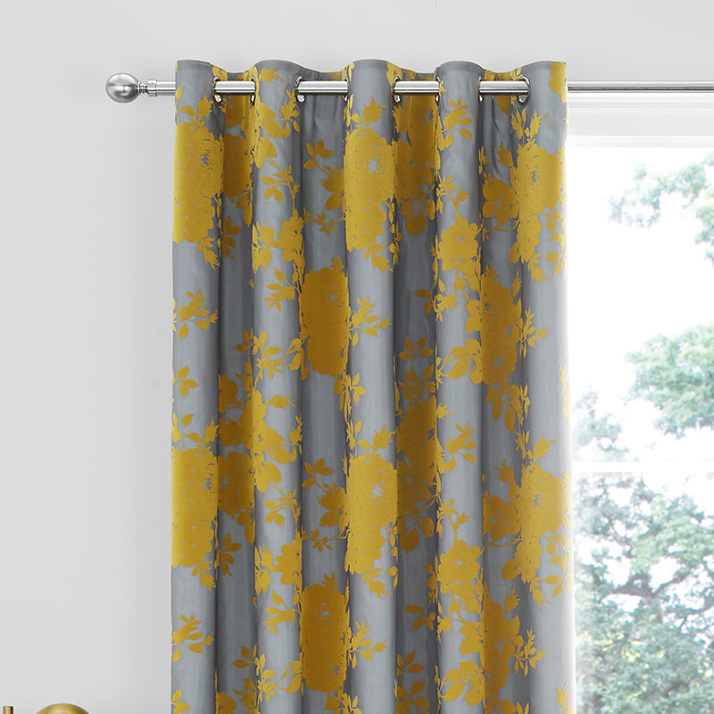 Catherine Lansfield Velvet Rose Ready Made Eyelet Curtains 66'' x 72'' Ochre