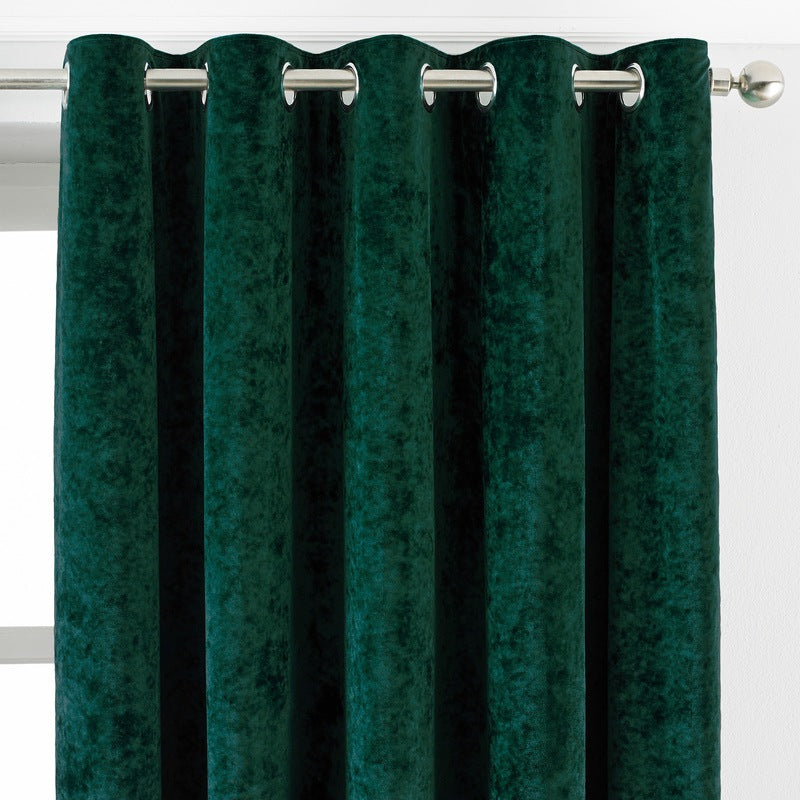 Paoletti Verona Crushed Velvet Ready Made Eyelet Curtains Emerald