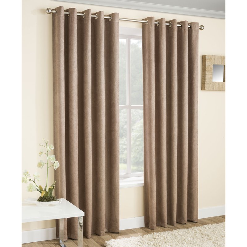 Vogue Ready Made Thermal Blockout Eyelet Curtains Latte