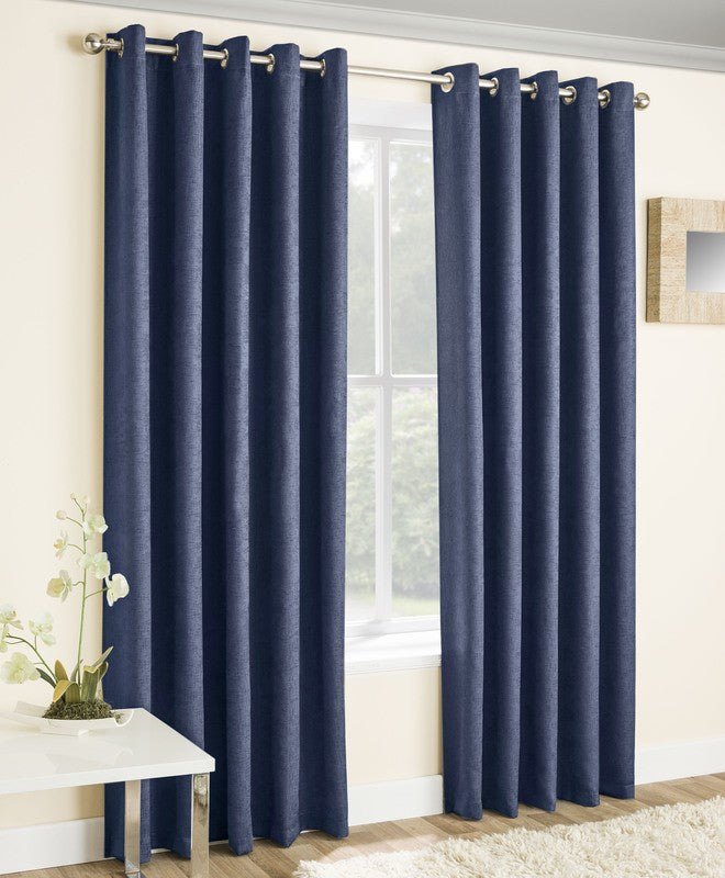 Vogue Ready Made Thermal Blockout Eyelet Curtains  Navy