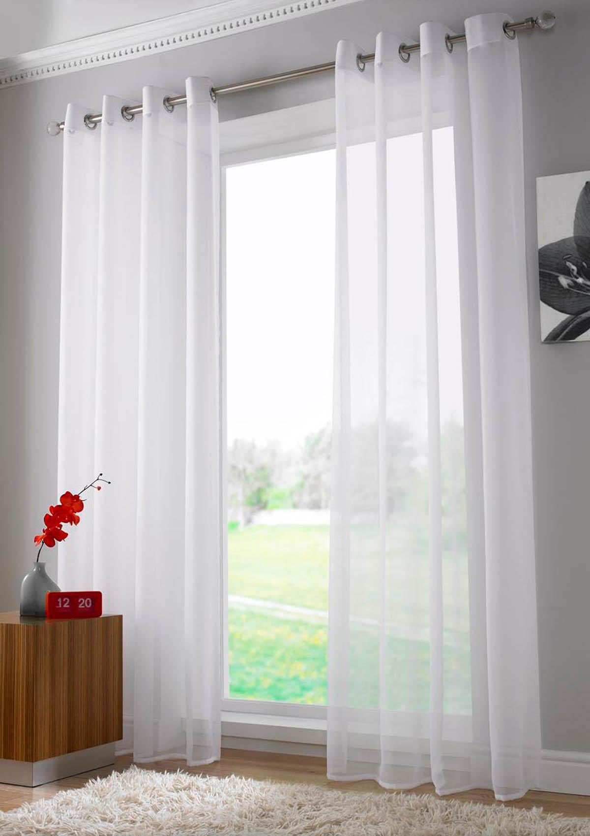 Plain Ring Top Ready Made Single Voile Curtain White