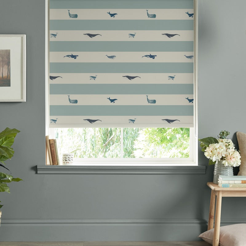 Sophie Allport Whale Stripe Made to Measure Roller Blind Deep Duck Egg