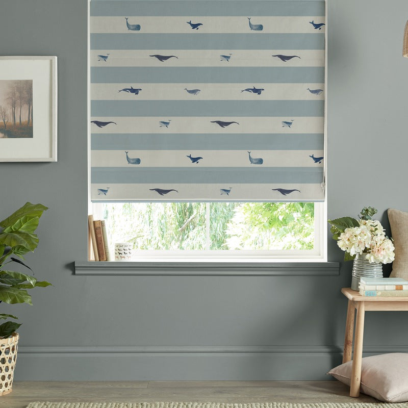 Sophie Allport Whale Stripe Made to Measure Roman Blind Deep Duck Egg
