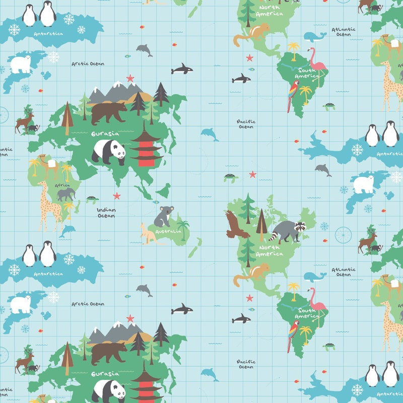 Multi World Map Fabric | Terrys