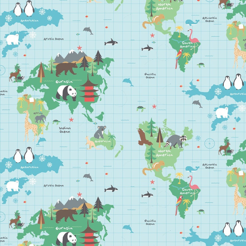 World Map Fabric Multi