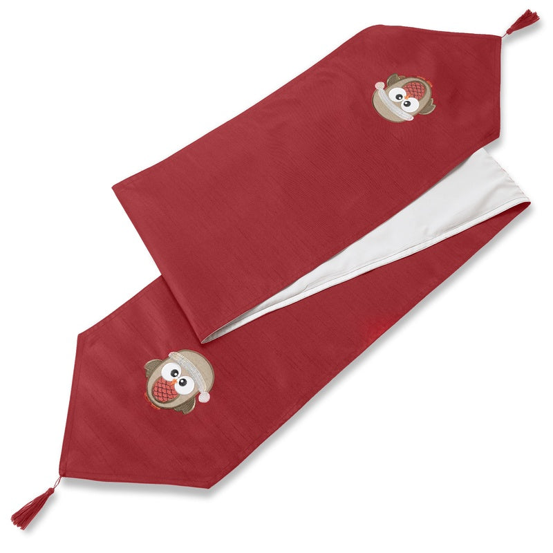 Christmas Owl Embroidered Christmas Table Runner Red