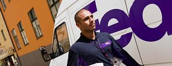 Fedex delivery van and driver